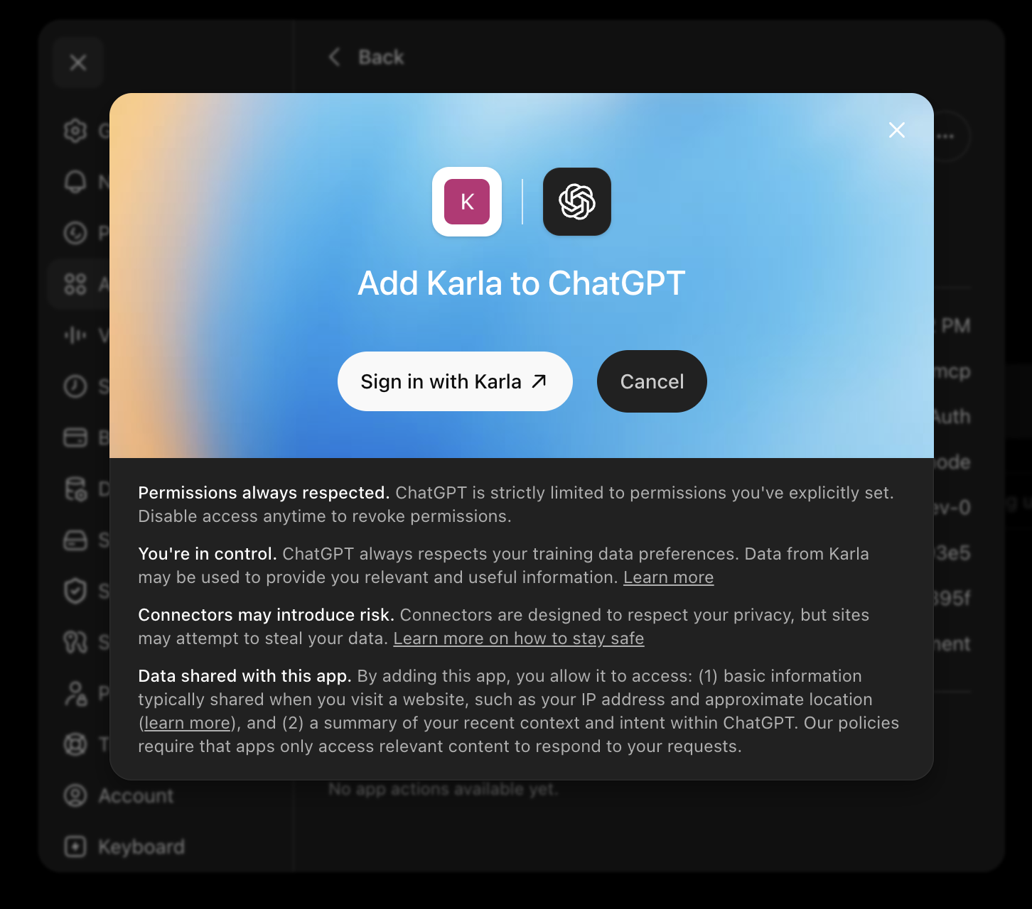 Add Karla to ChatGPT with a Sign in with Karla button