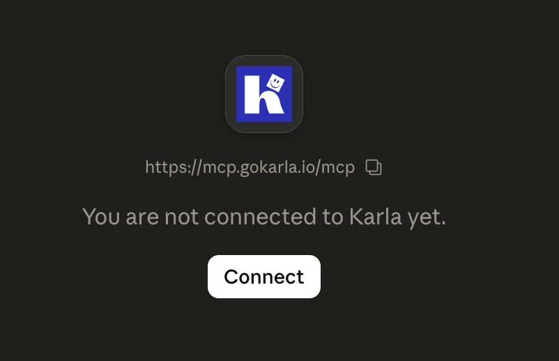 Karla connector showing a Connect button